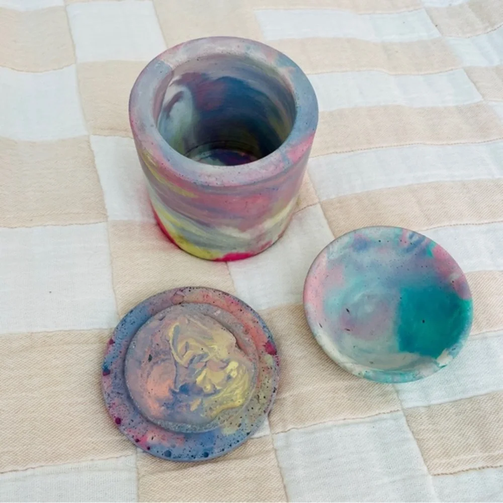 HANDMADE Marbled‎ Concrete Jewelry Jar & Small Bowl